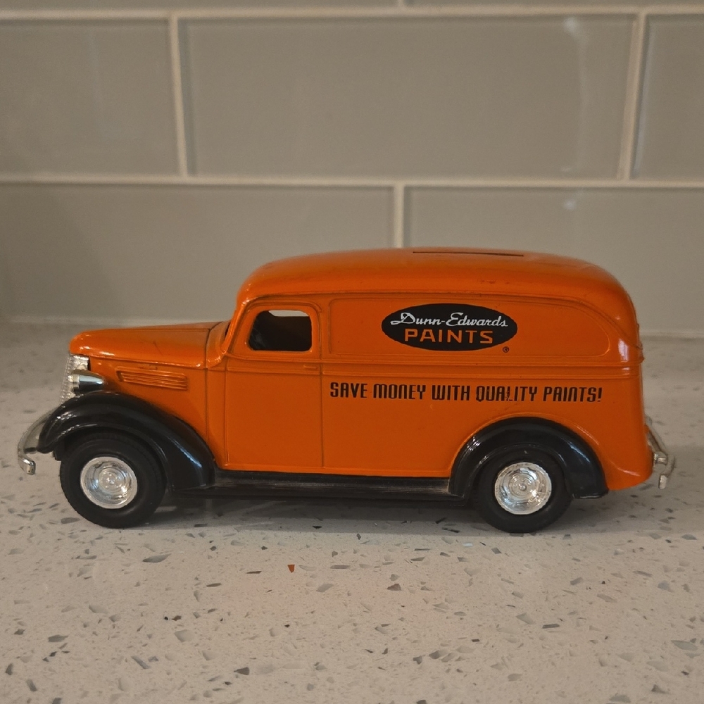 Orange Dunn-Edwards Paints Model Van Coin Bank